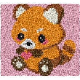 YP Latch Hook Kits for Kids Adults DIY Rug Tapestry Kits with Printed Canvas Embroidery Kits Festival Gifts Home Decoration (Pink Raccoon,11.8inch X 11.8inch)