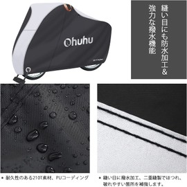Ohuhu Bicycle Cover, Waterproof, Thick, 210T, Rain Proof, Anti-Theft, Windproof, UV Protection, Anti-Theft, Up to 29 Inches, Bike Cover, Lock Hole/Storage Bag, Black & Silver