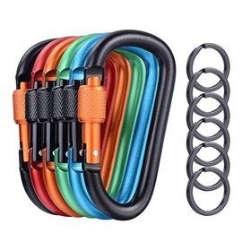 KRENDR 6 Pieces Upgraded Locking Carabiners, 3.1" D Shaped Karabiner Clips for Outdoor, Camping, Hiking, Fishing, Travel, 6 Carabiner Clips with 6 Key Rings