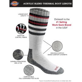 Dickies Men's High Bulk Acrylic Thermal Boot Crew Socks, (2, 4, Black Stripe (2 Pairs), Large