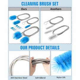 GlurpZap Cleaning Brush,13Pcs Stainless Steel Nylon Brush Set,Flexible and Portable Cleaning Brushes for Household Use,Bottle Washing Brush,Long Pipe Cleaners,Sunroof Drain Cleaning Tool