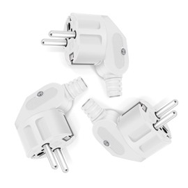 TANXIS Schuko Plug, Protective Contact Plug with Kink Protection Sleeve, European Plug Plastic 250 V (16 A) for 8-10 mm Cable, IP20 for Indoor Use, White, Pack of 3