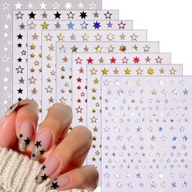 12 Sheet Star Nail Stickers 3D Self-Adhesive Star Nail Decals Holographic Gold Silver Nail Art Supplies Design for Women Girls Acrylic Nails Decorations Salon Accessories