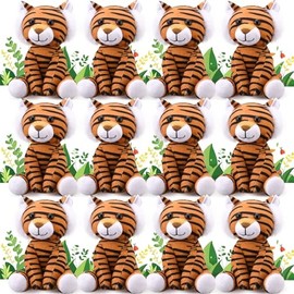 12 Pieces Tiger Stuffed Animal 6 Inch Sitting Tiger Plush Toys Lifelike and Cute Animal Dolls Gifts for Boys and Girls Birthday Favors Gifts Forest Party Decor