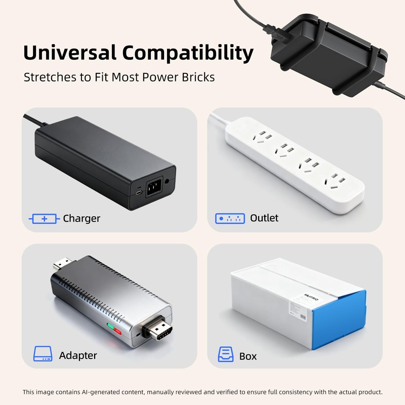 Upgraded Laptop Charger Holder,Adjustable Silicone Strap Power Brick Organizer With