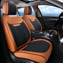 Coverado Seat Covers, Front Car Seat Cover, 2 Pack Breathable Nappa Leather Seat Cover, Waterproof Car Seat Protector, Car Seat Cushion, Universal Auto Seat Covers Fit for Most Cars (Brown&Black)