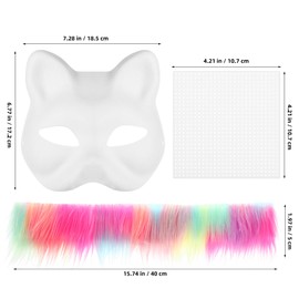 DECHOUS 5Pcs Cat Masks Therian, Cat Mask Making Kit, White Blank Cat Mask with Faux Fur and Eye Mesh, DIY Therian Cat Masks