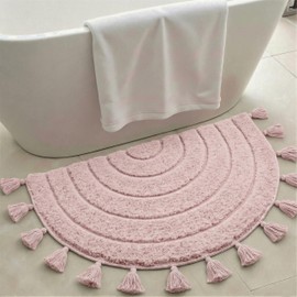 Boho Bathroom Rugs Vintage Half Circle Bath Mat with Tassels