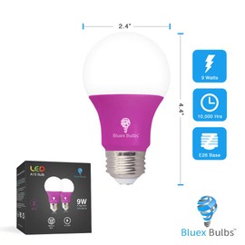 Bluex Bulbs 2 Pack LED A19 Pink Light Bulb - 9W (60Watt Equivalent) - E26 Base Pink LED Pink Bulb, Party Decoration, Porch, Home Lighting, Holiday Lighting, Decorative Illumination