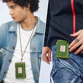Rough Enough Kids Wallet with Lanyard for Teens Boys Wallets with Zipper Coin Purse Army Green Nylon