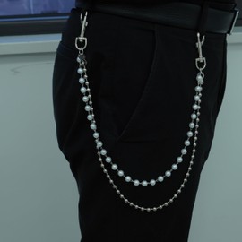 Layered Pants Chain keychain for Women Men Beaded Wallet Chains Jeans Keychain (C-pants chain faux pearl)