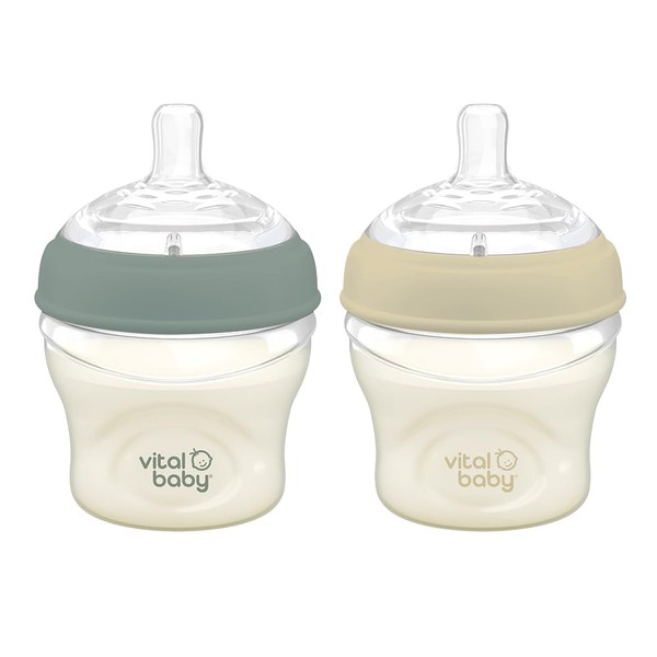Vital Baby Nurture Breast-Like 0m+ Baby Feeding Bottles, 150ml 2pk,