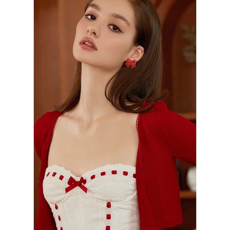 Red Bow Earring for Women Matte Red Paint Bow Knot