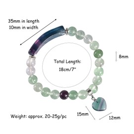 Nupuyai Fluorite Healing Crystal Stone Bracelet for Women, Lucky Heart Charm 8mm Beads Stretch Bracelet