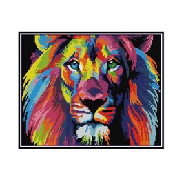 Gofission 14ct Stamped Cross Stitch Kits for Adults Beginners, Coloured Lion DIY Pre Printed Cross Stitch Embroidery Set with Accessories Wall Decor 40x32cm (Lion)