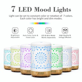 ASAKUKI Difusor de cerámica hecho a mano, difusor de aceite esencial de 100 ml con 7 luces LED, difusor de aromaterapia ultrasónico con apagado automático sin agua, para uso en casa y oficina