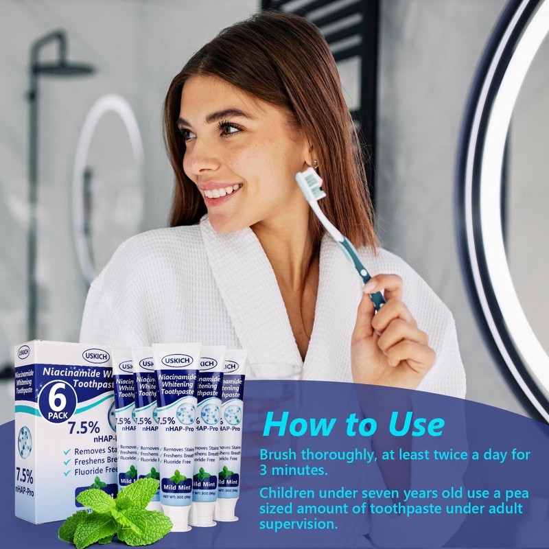 7.5% Nano Hydroxyapatite Toothpaste,6 Pack Fresh Breath Whitening Toothpaste for