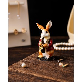 NIODAY Hand Painted Trinket Box Enamel Vintage Jewelry Box Hinged Metal Jewelry Organizer Decorative Treasure Box Unique Gifts Saxophone Rabbit