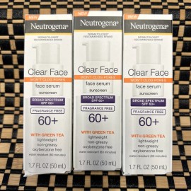 Neutrogena 3 pack Neutrogena ClearFace Serum Sunscreen Green Tea SPF 60+1.7fl oz Exp. 09/24
