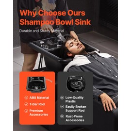 VEVOR Shampoo Bowl Hair Sink for Salons, Black Hairdresser Basin, ABS Plastic Spa Hairs Washing Wash Sink, Hairs Backwash Basin Beauty Salon Equipment for Hairstylists