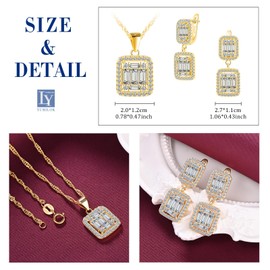 Yumilok Geometric Square Micro Pave Cubic Zirconia Stud Earrings Hoop Earrings Women's Earrings Silver 925 Chain Set Women's Necklace with Pendant, Silver