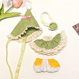 4 Set Doll Clothes - Clothes for Doll Outfit,Chic Style Set for 17cm Dolls,Green Elf- Green hat + Lace top with Suspenders + White Pants + Small Shoulder Bag（No Doll）