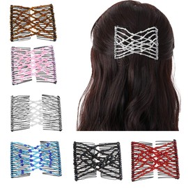 CCbeauty CCbeauty 6 Pcs Magic Hair Comb Elastic Beaded Hair Clips Women Decorative Accessories,Bride Double Slides Stretching Hairpins Combs for Ladies Girls Popular Hairstyles