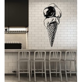Vinyl Wall Decal Ice Cream Cone Dessert Waffle Cup Tasty Stickers Mural Large Decor (g6018) Black