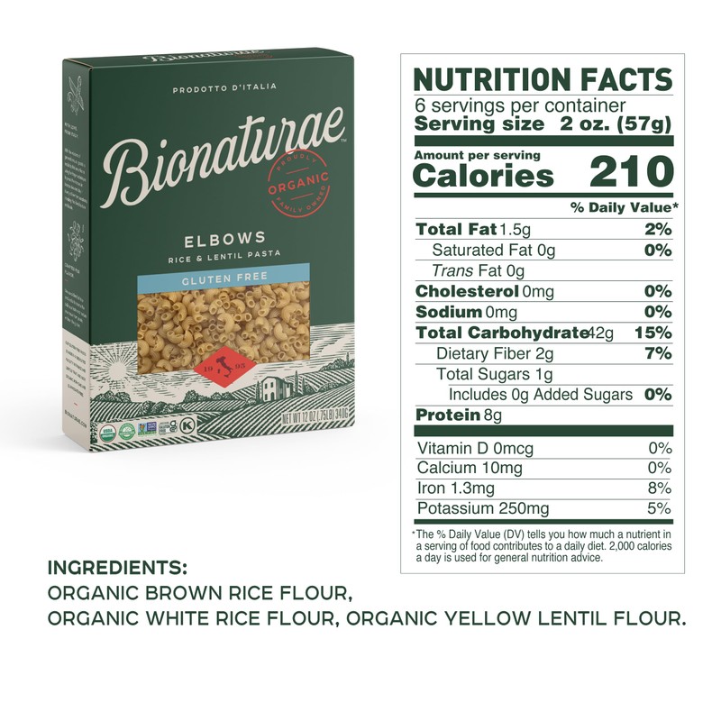 Bionaturae Elbow Pasta Noodles - Gluten Free Pasta Organic, Rice
