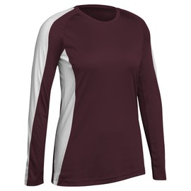 Champro Women's Triumphant Long Sleeve Adult Volleyball Jersey, Maroon, White, X-Large