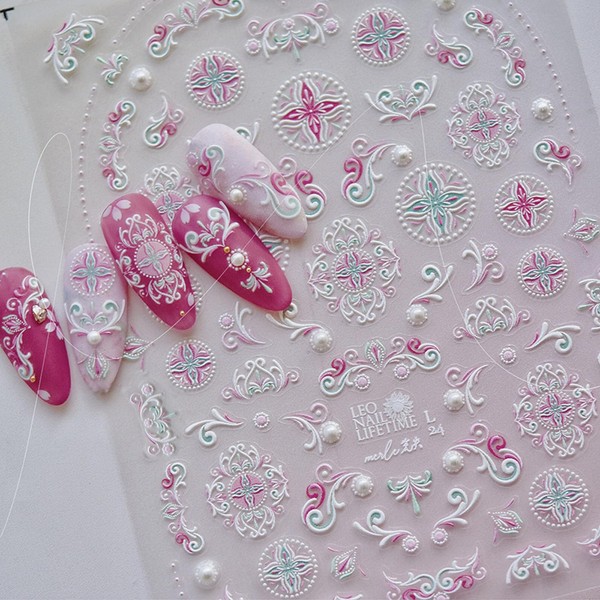 5D Embossed Nail Art Stickers Nail Decals Retro Bohemia Line