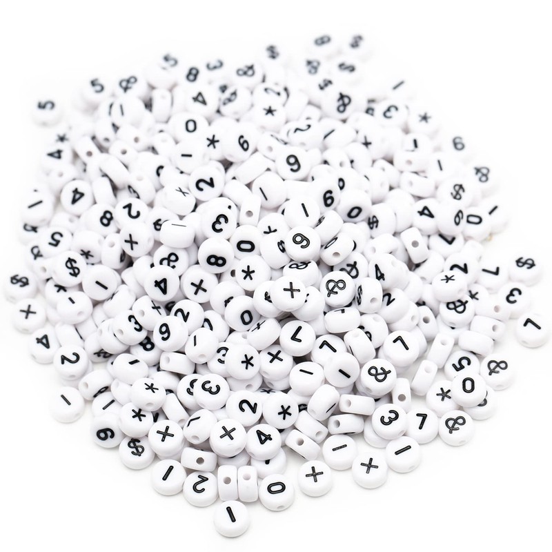 500 Pcs Acrylic Number Symbol Beads White Background Black Numbers