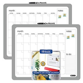 BAZIC Magnetic Dry Erase Calendar Board Aluminium Frame 16"x20", Calendar Whiteboard, Dry Erase Marker, Magnets, for Office Schedule Planner, 2-Pack