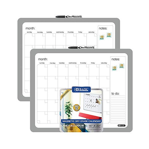 BAZIC Magnetic Dry Erase Calendar Board Aluminium Frame 16"x20", Calendar