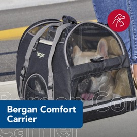 Coastal Pet Bergan Comfort Carrier - Safe, Comfortable Dog & Cat Travel Carrier - Airline Friendly Soft Pet Carrier - Breathable Carrier for Pet Owners - Black & Grey, 16" x 8" x 11"