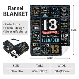 JOSOSO 13th Birthday Gifts for Boys Blanket 50”X60”, Gifts for 13 Year Old Boys, Cool Funny 13th Birthday Gift for Game Teen Boy, Born in 2012 Throw