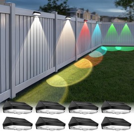 Herzila Solar Fence Lights Outdoor 8 Pack, 9 Fixed Colors & Auto Changing Waterproof Fence Lights Solar Powered, Solar Deck Light for Backyard, Wall, Deck, Patio, Outside Spaces