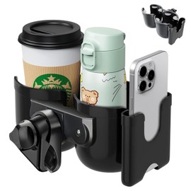 Portavasos para carriola con Soporte para teléfono,3 en 1 Portavasos Universal para Cochecito,Soporte para Bebidas de rotación de 360 Grados para Bicicleta,Silla de Bebé,Silla de Ruedas