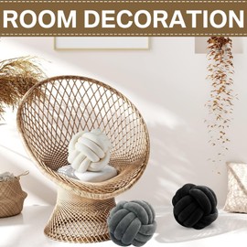 SZETOSY Knotted Ball Throw Pillow Round Plush Decoration Cushion for Sofa Bed Bedroom 25cm Black