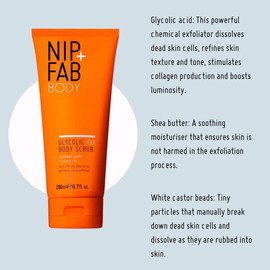 Nip+Fab Glycolic Fix Body Scrub, Body Scrub, Exfoliating, Smooth and Radiant Skin, Shea Butter, White Castor Beads, 200 ml