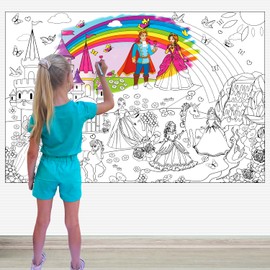 Jumbo Coloring Poster Princess with Markers - Giant Coloring Pages for Kids - Wall Coloring Posters for Kids - Large Coloring Sheets - Super Huge Coloring Poster - Big XL Floor Size 38.5” x 26.7”