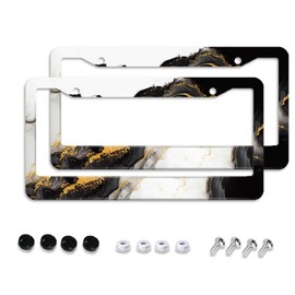 Marble Pattern License Plate Frames - Aluminum Slim Design, Rust-Proof & Easy Installation,2 Pack