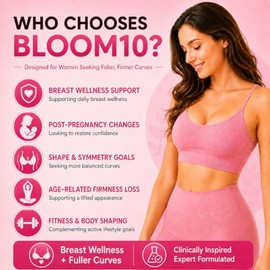 Bloom10 Breast Gummies for Women Bust Support & Health MAX Formula PLUS 2x Billion Probiotics 5x Herbal Supplements Fenugreek, Saw Palm, Wild Yam, 4x 