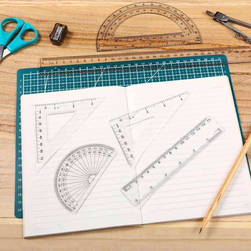 Tenare 18 Pcs Plastic Clear Ruler Math Set Includes Protractor,