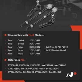 A-Premium Set of 4, Front Inner & Outer Tie Rod End Kits, Compatible with Ford Focus 2012-2018, Escape 2013-2019, C-Max 2013-2018