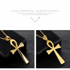 Pack of 3 Men's Stainless Steel Coptic Ankh Cross Religious Pendant Necklace, Fashion Egyptian Key of Life Ankh Cross Necklace Jewellery Unisex