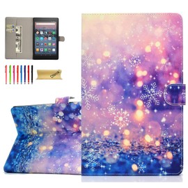Dteck Case for Fire HD 8 Tablet (Previous Generation - 8th Generation 2018 /7th Generation 2017 /6th Generation 2016), Smart Stand Wallet Flip Cute Cover with Auto Wake Sleep/Stylus Pen (Pink Snow)