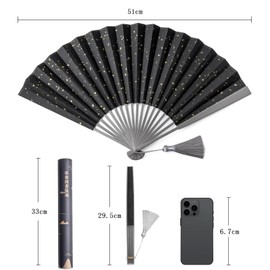 [FEGVE] TISUR Men's Folding Titanium, Black Fan, For Gentlemen, Kimono Accessories, For Yukata, Fireworks Displays, Festivals, Heat Prevention, Tai Chi Kung Fu, Fan frame: gray, fan surface: white