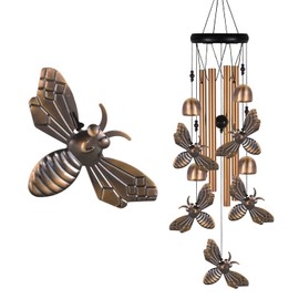 Bronze Bee Wind Chime, Gifts for Mom, Home, Garden, Balconies, Room, Patio, Indoor, Outdoor Bee Decoration, Bee Chimes, with 4 Aluminum Tubes 5 Bees Wind Chimes, Bee Wind Catcher, Bee Wind Bells Decor