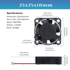 GDSTIME 2PCS 25mm x 10mm 12V DC 0.06A Micro Small Mini Tiny Brushless Cooling Fan for Notebook Dishwasher and Other Small Applications PH2.0